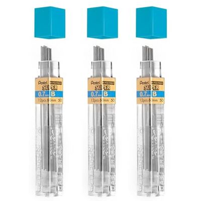 Pentel Lot de 3 tubes de 36 mines de rechange Hi Pollymer Super pour porte-mines et porte-mines 0,7 mm Taille B - Publicité Pentel Lot de 3 tubes de 36 mines de rechange Hi Pollymer Super pour porte-mines et porte-mines 0,7 mm Taille B - Publicité