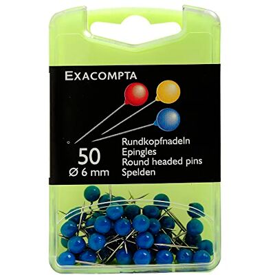 Exacompta Boîte de 50 épingles sphériques hauteur 15mm 6mm de diamètre Bleu clair - Publicité Exacompta Boîte de 50 épingles sphériques hauteur 15mm 6mm de diamètre Bleu clair - Publicité