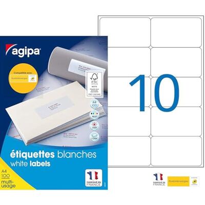 Agipa 100982 Lot de 1000 Etiquettes multi usage coins arrondis 99,1 x 57 mm Blanc - Publicité Agipa 100982 Lot de 1000 Etiquettes multi usage coins arrondis 99,1 x 57 mm Blanc - Publicité