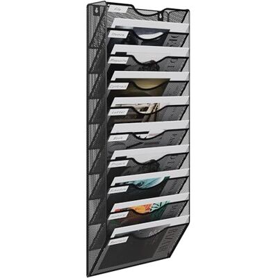 EasyPAG 10 Compartiments Métal Porte Revue Mural Porte Document Suspendu A4 Organisateur de Bureau à Suspendre Banette de Rangement Range Papier Corbeille a Courrier Murale,Noir - Publicité EasyPAG 10 Compartiments Métal Porte Revue Mural Porte Document Suspendu A4 Organisateur de Bureau à Suspendre Banette de Rangement Range Papier Corbeille a Courrier Murale,Noir - Publicité