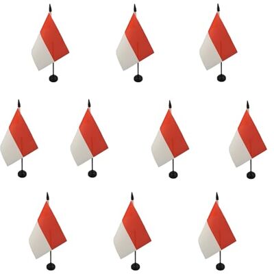 AZ FLAG Lot de 10 Drapeaux de Table Indonésie 15x10 cm Socle Plastique Usage intérieur Drapeau de bureau indonésien Indonesia finition cousue et bords renforcés polyester 100D - Publicité AZ FLAG Lot de 10 Drapeaux de Table Indonésie 15x10 cm Socle Plastique Usage intérieur Drapeau de bureau indonésien Indonesia finition cousue et bords renforcés polyester 100D - Publicité
