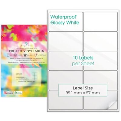 EVG Evergreen Goods 10 Feuilles A4 En Vinyle (PVC) Multi-Usages Blanc Brillant Prédécoupé éTiquettes Autocollantes Imperméables Sticker Paper Pour Imprimantes à Jet D'encre (2 X 5 (10 Feuille) - Publicité EVG Evergreen Goods 10 Feuilles A4 En Vinyle (PVC) Multi-Usages Blanc Brillant Prédécoupé éTiquettes Autocollantes Imperméables Sticker Paper Pour Imprimantes à Jet D'encre (2 X 5 (10 Feuille) - Publicité