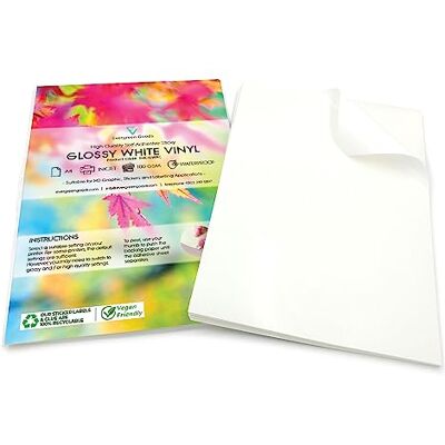 EVG Evergreen Goods Lot de 20 Feuilles A4 Vinyle Autocollant Imperméable Blanc - Publicité EVG Evergreen Goods Lot de 20 Feuilles A4 Vinyle Autocollant Imperméable Blanc - Publicité