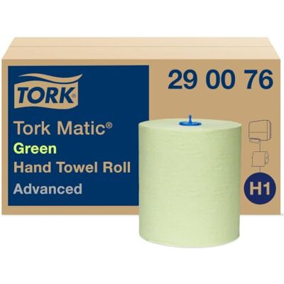 Tork Matic Essuie-mains Rouleaux en papier vert Advanced 290076 Papier d'essuyage pour Distributeurs H1 Absorbant et indéchirable, 2 plis, vert Longueur 150 m, Lot de 6 - Publicité Tork Matic Essuie-mains Rouleaux en papier vert Advanced 290076 Papier d'essuyage pour Distributeurs H1 Absorbant et indéchirable, 2 plis, vert Longueur 150 m, Lot de 6 - Publicité