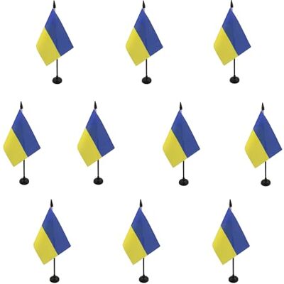 AZ FLAG Lot de 10 Drapeau De Table Ukraine 15x10 cm 10 Mini Drapeaux Ukrainien De Bureau 100% Polyester Avec Hampe De 25cm Et Socle En Plastique Noir - Publicité AZ FLAG Lot de 10 Drapeau De Table Ukraine 15x10 cm 10 Mini Drapeaux Ukrainien De Bureau 100% Polyester Avec Hampe De 25cm Et Socle En Plastique Noir - Publicité