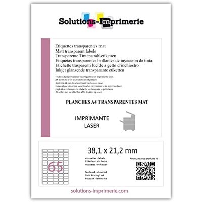 UNIVERS GRAPHIQUE 650 Étiquette Transparente polyester mat 38,1 x 21,2 10 planches pour IMPRIMANTE LASER étiquette synthétique plastique autocollante transparent imperméable pour extérieur flacon bidon vitre Stickers - Publicité UNIVERS GRAPHIQUE 650 Étiquette Transparente polyester mat 38,1 x 21,2 10 planches pour IMPRIMANTE LASER étiquette synthétique plastique autocollante transparent imperméable pour extérieur flacon bidon vitre Stickers - Publicité
