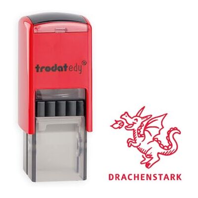 Trodat edy FIX Tampon de motivation pour enseignants et pédagogues, kit de tampons à motiver – 1 motif dragon DRACHENSTARK, allemand, boîtier rouge, empreinte rouge, auto-encreur, 20 x 20 mm - Publicité Trodat edy FIX Tampon de motivation pour enseignants et pédagogues, kit de tampons à motiver – 1 motif dragon DRACHENSTARK, allemand, boîtier rouge, empreinte rouge, auto-encreur, 20 x 20 mm - Publicité