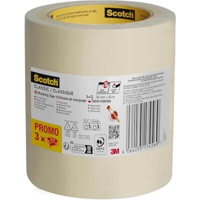 SCOTCHBLUE Ruban de masquage Classique - 3 Rouleaux 36mm x 50m - Masking Tape - Publicité SCOTCHBLUE Ruban de masquage Classique - 3 Rouleaux 36mm x 50m - Masking Tape - Publicité