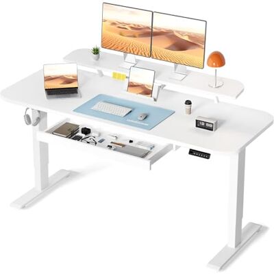 COMHOMA Bureau Assis Debout Électrique, 120x60cm Bureau Électrique avec Rangement, Support Écran, Tiroir, Support pour Ordinateur Portable, avec 3 Hauteurs de Mémoire, Blanc - Publicité COMHOMA Bureau Assis Debout Électrique, 120x60cm Bureau Électrique avec Rangement, Support Écran, Tiroir, Support pour Ordinateur Portable, avec 3 Hauteurs de Mémoire, Blanc - Publicité
