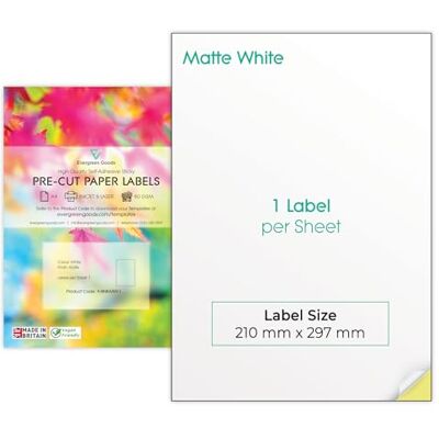 EVG Evergreen Goods Lot de 30 Étiquettes Autocollantes A4 Blanc Mat Imprimable Jet d'Encre et Laser Papier d'Impression Autocollant Feuille A4 Complète 30 Étiquettes au Total - Publicité EVG Evergreen Goods Lot de 30 Étiquettes Autocollantes A4 Blanc Mat Imprimable Jet d'Encre et Laser Papier d'Impression Autocollant Feuille A4 Complète 30 Étiquettes au Total - Publicité