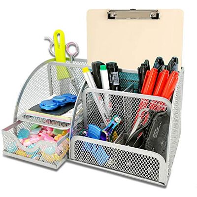 KEPEAK Rangement de Bureau Multifonctionnel, Organisateur de Bureau en Filet Simple avec Tiroir Coulissant, Porte-Stylo Peu Encombrant (Gris) - Publicité KEPEAK Rangement de Bureau Multifonctionnel, Organisateur de Bureau en Filet Simple avec Tiroir Coulissant, Porte-Stylo Peu Encombrant (Gris) - Publicité
