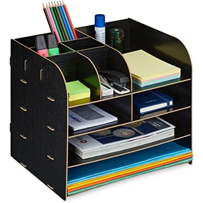 Relaxdays Organiseur Bureau avec étagères Documents, 10 Compartiments, HxLxP: 27,5 x 32,5 x 25 cm, Rangement MDF, Noir - Publicité Relaxdays Organiseur Bureau avec étagères Documents, 10 Compartiments, HxLxP: 27,5 x 32,5 x 25 cm, Rangement MDF, Noir - Publicité