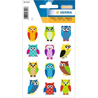 HERMA 3224 Lot de 12 autocollants à paillettes pour enfants, motif hiboux (12 autocollants, film, paillettes), autocollants permanents à motif d'étiquettes pour filles et garçons, multicolores - Publicité HERMA 3224 Lot de 12 autocollants à paillettes pour enfants, motif hiboux (12 autocollants, film, paillettes), autocollants permanents à motif d'étiquettes pour filles et garçons, multicolores - Publicité