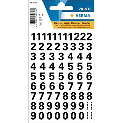 HERMA 4159 Lot de 710 autocollants numérotés noirs de 0 à 9, taille de police de 10 mm, autocollants résistants aux intempéries, petits numéros, numéros de maison en film à coller, transparents - Publicité HERMA 4159 Lot de 710 autocollants numérotés noirs de 0 à 9, taille de police de 10 mm, autocollants résistants aux intempéries, petits numéros, numéros de maison en film à coller, transparents - Publicité