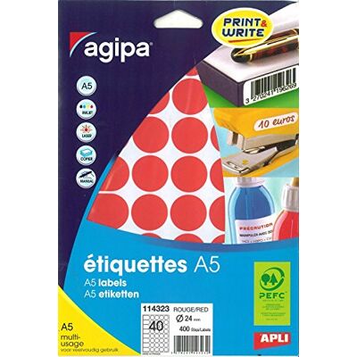 Agipa Lot de 3 Etuis A5 (10F) de 400 Pastilles Gommettes Rondes 24 mm Rouge - Publicité Agipa Lot de 3 Etuis A5 (10F) de 400 Pastilles Gommettes Rondes 24 mm Rouge - Publicité