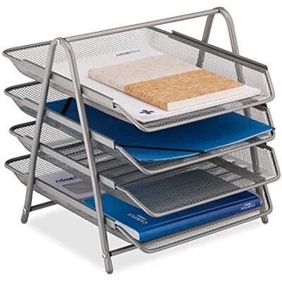 Relaxdays Porte-courriers, Range-Documents pour Format A4, 4 Compartiments, 32,5 x 30 x 35 cm, Aspect Maille, argenté - Publicité Relaxdays Porte-courriers, Range-Documents pour Format A4, 4 Compartiments, 32,5 x 30 x 35 cm, Aspect Maille, argenté - Publicité