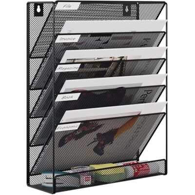 EasyPAG 6 Compartiments Métal Porte Document Mural A4 Porte Revue Suspendu Organisateur de Bureau à Suspendre Banette de Rangement Range Papier Corbeille a Courrier Murale,Noir - Publicité EasyPAG 6 Compartiments Métal Porte Document Mural A4 Porte Revue Suspendu Organisateur de Bureau à Suspendre Banette de Rangement Range Papier Corbeille a Courrier Murale,Noir - Publicité
