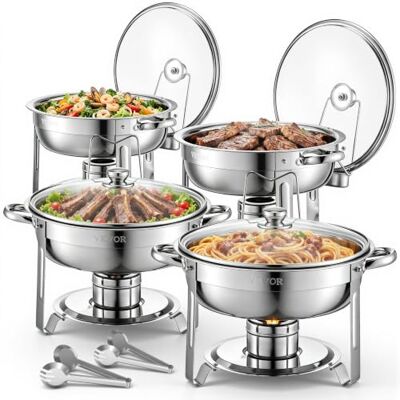 VEVOR Chauffe-Plat 4PCs 4,7 L, Buffet Chauffant Rond, Réchaud en Acier Inoxydable, avec 4 Bacs Pleine Grandeur et Couvercle en Verre, pour Buffet Libre-Service Hôtel Traiteur Restauration, Argenté - Publicité VEVOR Chauffe-Plat 4PCs 4,7 L, Buffet Chauffant Rond, Réchaud en Acier Inoxydable, avec 4 Bacs Pleine Grandeur et Couvercle en Verre, pour Buffet Libre-Service Hôtel Traiteur Restauration, Argenté - Publicité