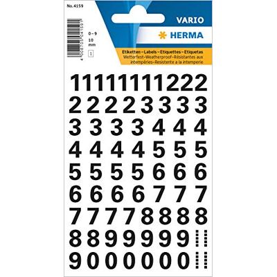 HERMA 4159 Lot de 71 autocollants numérotés noirs de 0 à 9, taille de la police 10 mm, autocollants, résistants aux intempéries, petits chiffres adhésifs pour numéros de maison, en film plastique à - Publicité HERMA 4159 Lot de 71 autocollants numérotés noirs de 0 à 9, taille de la police 10 mm, autocollants, résistants aux intempéries, petits chiffres adhésifs pour numéros de maison, en film plastique à - Publicité