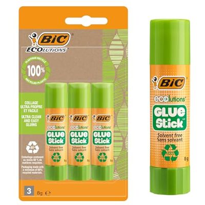BIC ECOlutions Glue Stick – Bâtons de Colle Blanche Parfaits pour Papier et Carton, Sans Solvant 8 g, Blister de 3 tubes - Publicité BIC ECOlutions Glue Stick – Bâtons de Colle Blanche Parfaits pour Papier et Carton, Sans Solvant 8 g, Blister de 3 tubes - Publicité