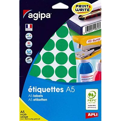 Agipa Lot de 10 Etuis de 400 Pastilles Gommettes Rondes 24 mm Vert - Publicité Agipa Lot de 10 Etuis de 400 Pastilles Gommettes Rondes 24 mm Vert - Publicité