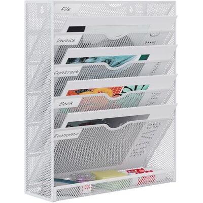 EasyPAG 6 Compartiments Métal Porte Document Mural A4 Porte Revue Suspendu Organisateur de Bureau à Suspendre Banette de Rangement Range Papier Corbeille a Courrier Murale,Blanc - Publicité EasyPAG 6 Compartiments Métal Porte Document Mural A4 Porte Revue Suspendu Organisateur de Bureau à Suspendre Banette de Rangement Range Papier Corbeille a Courrier Murale,Blanc - Publicité