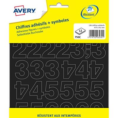 Avery Sachet de 138 chiffres autocollants noirs (+ symboles), Taille 75 mm - Publicité Avery Sachet de 138 chiffres autocollants noirs (+ symboles), Taille 75 mm - Publicité