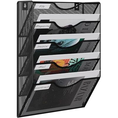 EasyPAG 5 Compartiments Métal Porte Revue Mural Porte Document Suspendu A4 Organisateur de Bureau à Suspendre Banette de Rangement Range Papier Corbeille a Courrier Murale,Noir - Publicité EasyPAG 5 Compartiments Métal Porte Revue Mural Porte Document Suspendu A4 Organisateur de Bureau à Suspendre Banette de Rangement Range Papier Corbeille a Courrier Murale,Noir - Publicité