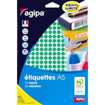 Agipa Lot de 3 Etuis de 2940 Pastilles Gommettes Rondes 8 mm sur 10 feuilles A5 Vert - Publicité Agipa Lot de 3 Etuis de 2940 Pastilles Gommettes Rondes 8 mm sur 10 feuilles A5 Vert - Publicité