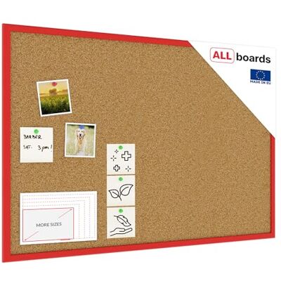 ALLboards Tableau en Liège avec Cadre en Bois Rouge 90x60cm, Tableau d'Affichage Liège, Tableau pour Épingles - Publicité ALLboards Tableau en Liège avec Cadre en Bois Rouge 90x60cm, Tableau d'Affichage Liège, Tableau pour Épingles - Publicité