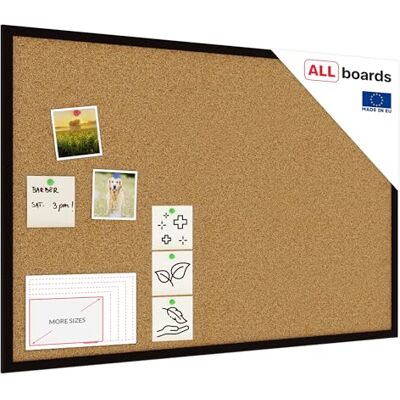 ALLboards Tableau en Liège avec Cadre en Bois Noir 90x60cm, Tableau d'Affichage Liège, Tableau pour Épingles - Publicité ALLboards Tableau en Liège avec Cadre en Bois Noir 90x60cm, Tableau d'Affichage Liège, Tableau pour Épingles - Publicité