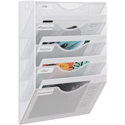 EasyPAG 5 Compartiments Métal Porte Revue Mural Porte Document Suspendu A4 Organisateur de Bureau à Suspendre Banette de Rangement Range Papier Corbeille a Courrier Murale,Blanc - Publicité EasyPAG 5 Compartiments Métal Porte Revue Mural Porte Document Suspendu A4 Organisateur de Bureau à Suspendre Banette de Rangement Range Papier Corbeille a Courrier Murale,Blanc - Publicité