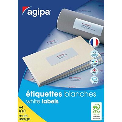 Agipa 119010 1200 Etiquettes Multi Usage Coins Droits 97mm x 424mm Blanc - Publicité Agipa 119010 1200 Etiquettes Multi Usage Coins Droits 97mm x 424mm Blanc - Publicité