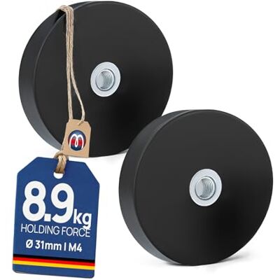 Magnosphere 2 x Système magnétique en Néodyme caoutchouté avec filetage intérieur (M4) Diamètre Ø 31 mm Force 8,9 kg 2 pièces Aimant en pot avec caoutchouc antiglisse et filetage femelle - Publicité Magnosphere 2 x Système magnétique en Néodyme caoutchouté avec filetage intérieur (M4) Diamètre Ø 31 mm Force 8,9 kg 2 pièces Aimant en pot avec caoutchouc antiglisse et filetage femelle - Publicité