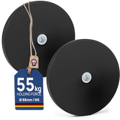 Magnosphere 2 x Système magnétique en Néodyme caoutchouté avec filetage intérieur (M6) Diamètre Ø 88 mm Force 55 kg 2 pièces Aimant en pot avec caoutchouc antiglisse et filetage femelle - Publicité Magnosphere 2 x Système magnétique en Néodyme caoutchouté avec filetage intérieur (M6) Diamètre Ø 88 mm Force 55 kg 2 pièces Aimant en pot avec caoutchouc antiglisse et filetage femelle - Publicité