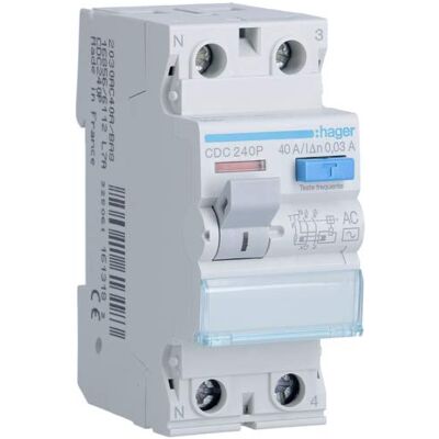 Hager CDC240P - 2P - 40A 30mA - AC - Disjoncteur différentiel - Publicité Hager CDC240P - 2P - 40A 30mA - AC - Disjoncteur différentiel - Publicité