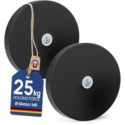 Magnosphere 2 x Système magnétique en Néodyme caoutchouté avec filetage intérieur (M6) Diamètre Ø 66 mm Force 25 kg 2 pièces Aimant en pot avec caoutchouc antiglisse et filetage femelle - Publicité Magnosphere 2 x Système magnétique en Néodyme caoutchouté avec filetage intérieur (M6) Diamètre Ø 66 mm Force 25 kg 2 pièces Aimant en pot avec caoutchouc antiglisse et filetage femelle - Publicité