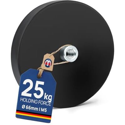 Magnosphere Aimant en pot caoutchouté avec douille fileté Ø22-88mm Néodyme (NdFeB) Force de 5,8 à 55kg Système magnétique avec manchon taraudé en caoutchouc anti-glisse, Tailles:Ø 66mm M5 25kg force - Publicité Magnosphere Aimant en pot caoutchouté avec douille fileté Ø22-88mm Néodyme (NdFeB) Force de 5,8 à 55kg Système magnétique avec manchon taraudé en caoutchouc anti-glisse, Tailles:Ø 66mm M5 25kg force - Publicité