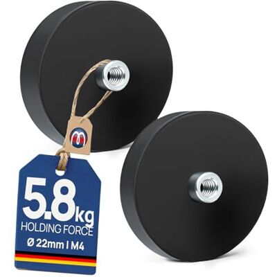 Magnosphere 2 x Aimant en pot caoutchouté avec manchon taraudé Ø 22mm Néodyme (NdFeB) Force 5,8 kg 2 pièces Base magnétique avec douille fileté (M4) en caoutchouc anti-glisse - Publicité Magnosphere 2 x Aimant en pot caoutchouté avec manchon taraudé Ø 22mm Néodyme (NdFeB) Force 5,8 kg 2 pièces Base magnétique avec douille fileté (M4) en caoutchouc anti-glisse - Publicité