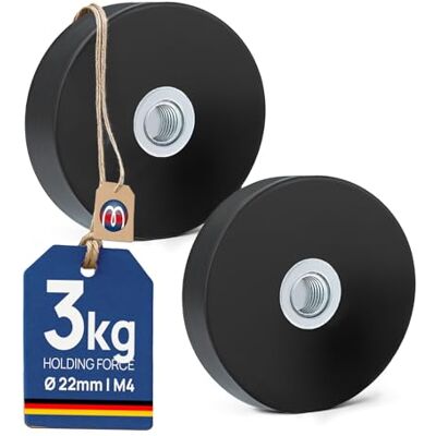 Magnosphere 2 x Système magnétique en Néodyme caoutchouté avec filetage intérieur (M4) Diamètre Ø 22 mm Force 3 kg 2 pièces Aimant en pot avec caoutchouc antiglisse et filetage femelle - Publicité Magnosphere 2 x Système magnétique en Néodyme caoutchouté avec filetage intérieur (M4) Diamètre Ø 22 mm Force 3 kg 2 pièces Aimant en pot avec caoutchouc antiglisse et filetage femelle - Publicité