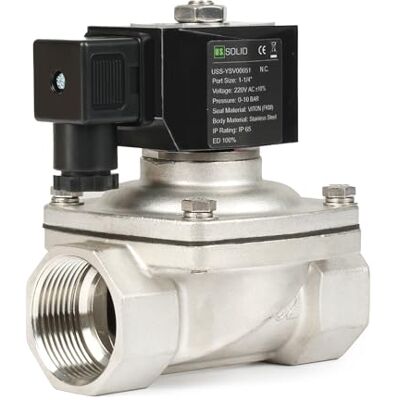 U.S. Solid Électrovanne acier inoxydable G 1 1/4" 220 V AC normalement fermée NC 10 bar, vanne électrique pour eau, air, diesel, kérosène, essence - Publicité U.S. Solid Électrovanne acier inoxydable G 1 1/4" 220 V AC normalement fermée NC 10 bar, vanne électrique pour eau, air, diesel, kérosène, essence - Publicité