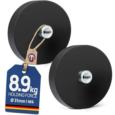 Magnosphere 2 x Aimant en pot caoutchouté avec manchon taraudé Ø 31 mm Néodyme (NdFeB) Force 8,9 kg 2 pièces Base magnétique avec douille fileté (M4) en caoutchouc anti-glisse - Publicité Magnosphere 2 x Aimant en pot caoutchouté avec manchon taraudé Ø 31 mm Néodyme (NdFeB) Force 8,9 kg 2 pièces Base magnétique avec douille fileté (M4) en caoutchouc anti-glisse - Publicité