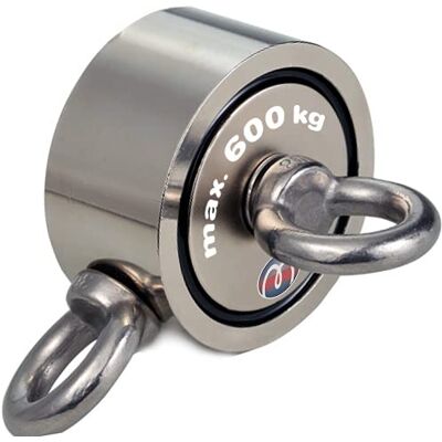 Magnosphere Double Faces Aimant néodyme pour Pêche magnétique Ø116mm 2 Oeillets/trous (M12) Force de traction: 400kg x 2 - Publicité Magnosphere Double Faces Aimant néodyme pour Pêche magnétique Ø116mm 2 Oeillets/trous (M12) Force de traction: 400kg x 2 - Publicité