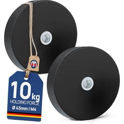 Magnosphere 2 x Système magnétique en Néodyme caoutchouté avec filetage intérieur (M4) Diamètre Ø 43 mm Force 10 kg 2 pièces Aimant en pot avec caoutchouc antiglisse et filetage femelle - Publicité Magnosphere 2 x Système magnétique en Néodyme caoutchouté avec filetage intérieur (M4) Diamètre Ø 43 mm Force 10 kg 2 pièces Aimant en pot avec caoutchouc antiglisse et filetage femelle - Publicité