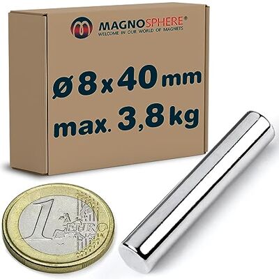Magnosphere 5 x Aimant cylindrique Barre magnétique ronde Ø 8 x 40 mm Néodyme N38 (NdFeB) Nickelé Force 3,8 kg 5 pièces Aimants permanents de Terres Rares - Publicité Magnosphere 5 x Aimant cylindrique Barre magnétique ronde Ø 8 x 40 mm Néodyme N38 (NdFeB) Nickelé Force 3,8 kg 5 pièces Aimants permanents de Terres Rares - Publicité