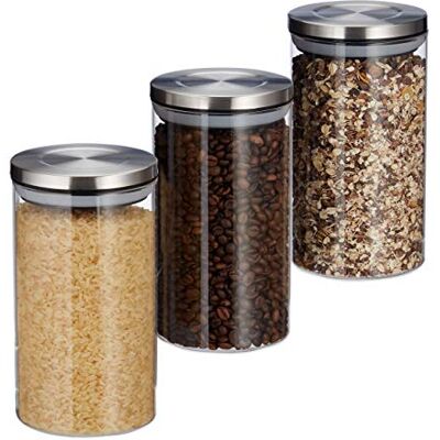 Relaxdays 6 bocaux de Stockage, 1 L chacun, hermétiques, Couvercle INOX, pour pâtes, muesli et Riz, récipients de Cuisine. Publicité Relaxdays 6 bocaux de Stockage, 1 L chacun, hermétiques, Couvercle INOX, pour pâtes, muesli et Riz, récipients de Cuisine. Publicité