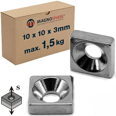 Magnosphere Aimant Bloc avec trou 10 x 10 x 3mm Néodyme N35 S pôle 10 pièces - Publicité Magnosphere Aimant Bloc avec trou 10 x 10 x 3mm Néodyme N35 S pôle 10 pièces - Publicité