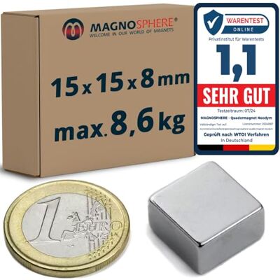 Magnosphere 5 x Aimant rectangulaire Bloc magnétique 15 x 15 x 8mm Néodyme (NdFeB) Nickelé Force 8,6 kg Parallélépipède magnétique 5 pièces Aimants super puissants pour l'industrie et la maison - Publicité Magnosphere 5 x Aimant rectangulaire Bloc magnétique 15 x 15 x 8mm Néodyme (NdFeB) Nickelé Force 8,6 kg Parallélépipède magnétique 5 pièces Aimants super puissants pour l'industrie et la maison - Publicité