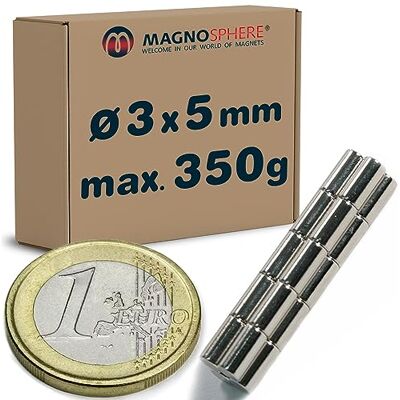 Magnosphere 100 x Aimant cylindrique Barre magnétique ronde Ø 3 x 5 mm Néodyme N42 (NdFeB) Nickelé Force 350 g 100 pièces Aimants permanents de Terres Rares - Publicité Magnosphere 100 x Aimant cylindrique Barre magnétique ronde Ø 3 x 5 mm Néodyme N42 (NdFeB) Nickelé Force 350 g 100 pièces Aimants permanents de Terres Rares - Publicité