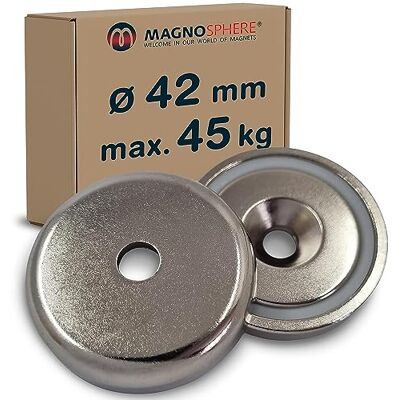 Magnosphere 2 x Aimant néodyme en pot Ø 42,0 x 9,0 mm avec trou fraisé tient 45 kg 2 pièces - Publicité Magnosphere 2 x Aimant néodyme en pot Ø 42,0 x 9,0 mm avec trou fraisé tient 45 kg 2 pièces - Publicité